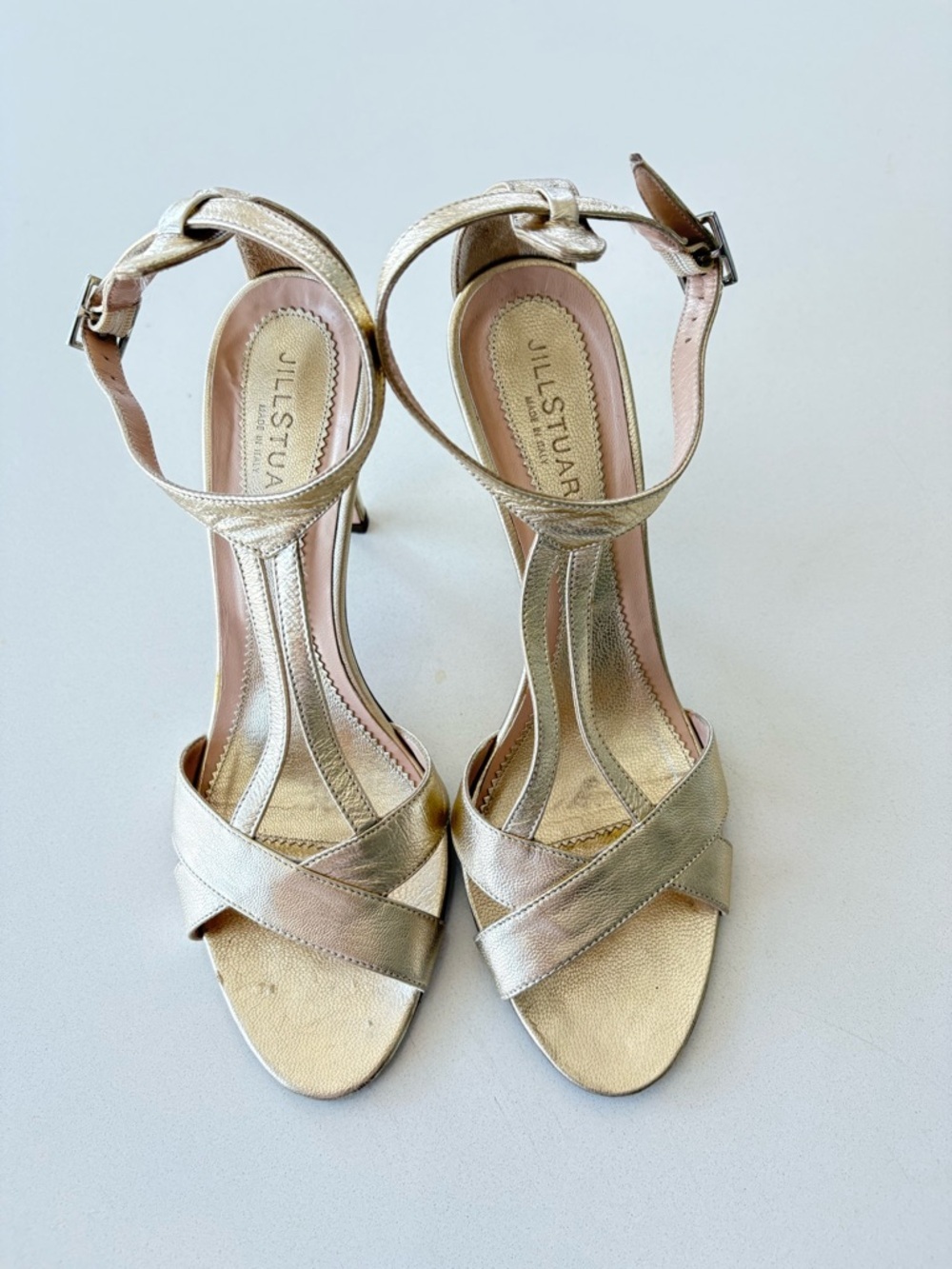Jill Stuart Gold Leather Astrid T-Strap Dress Sandals, 8 - Picture 3 of 10